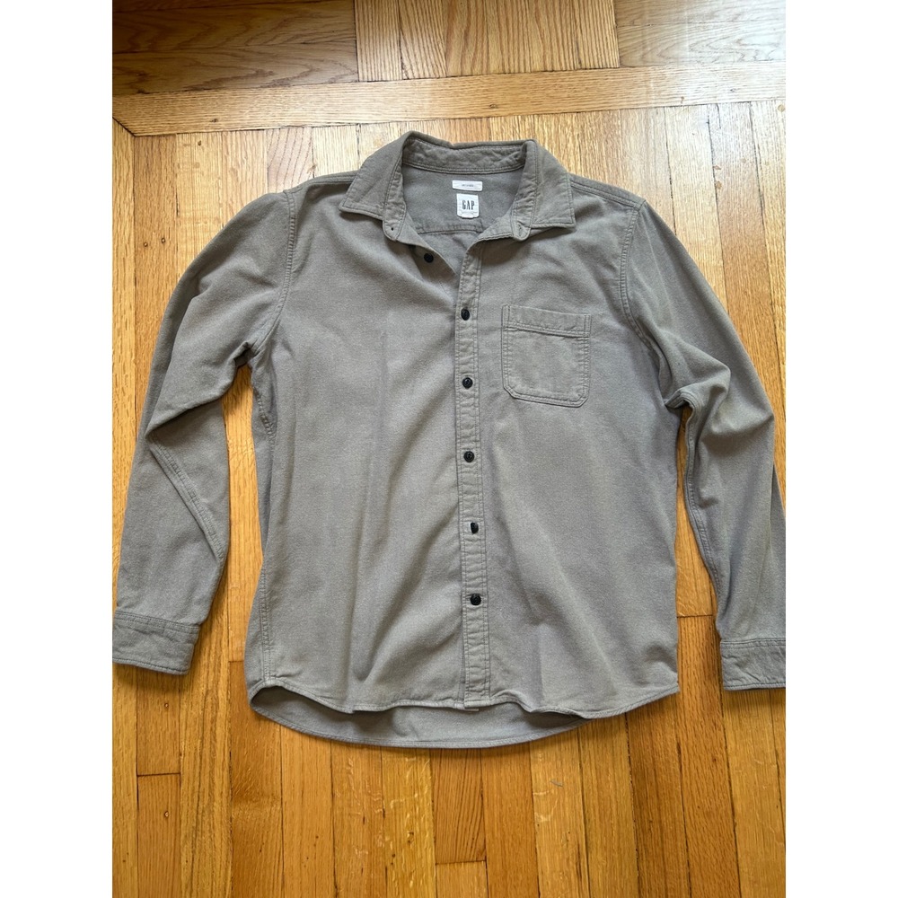 Gap Mens Untucked Button Down Shirt Gray Cotton Twill Long Sleeve Large Pocket